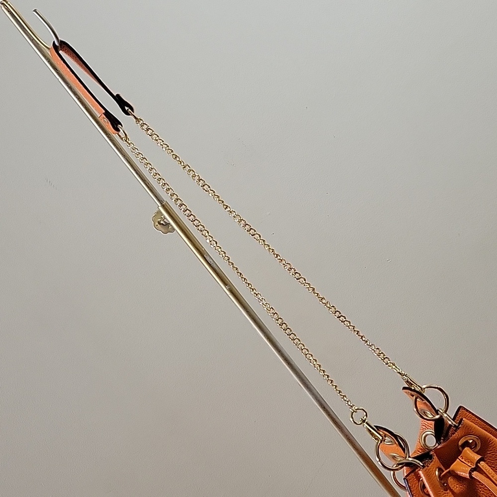 REAL LEATHER Orange Pebble Leather Hobo Bucket Bag - Picture 10 of 12
